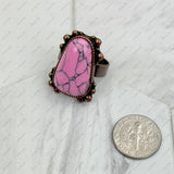 RZ231205-46                    Copper metal with blue turquoise stone adjustable Ring