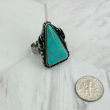 RZ231205-51             Silver metal with blue turquoise triangle stone adjustable Ring