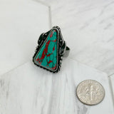 RZ231205-51             Silver metal with blue turquoise triangle stone adjustable Ring