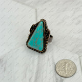 RZ231205-56                      Copper metal with blue turquoise triangle stone adjustable Ring