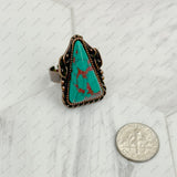 RZ231205-56                      Copper metal with blue turquoise triangle stone adjustable Ring