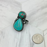 RZ231205-61                  Silver metal with black and orange turquoise stone adjustable Ring