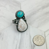 RZ231205-61                  Silver metal with black and orange turquoise stone adjustable Ring