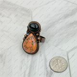 RZ231205-66           Copper metal with black and orange turquoise stone adjustable Ring