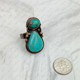 RZ231205-66           Copper metal with black and orange turquoise stone adjustable Ring
