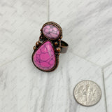 RZ231205-66           Copper metal with black and orange turquoise stone adjustable Ring