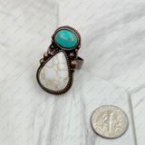 RZ231205-66           Copper metal with black and orange turquoise stone adjustable Ring