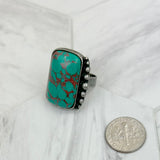 RZ231205-71                     Silver metal with blue turquoise rectangle stone adjustable Ring