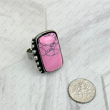 RZ231205-71                     Silver metal with blue turquoise rectangle stone adjustable Ring