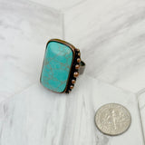 RZ231205-76                     Copper metal with blue turquoise rectangle stone adjustable Ring