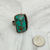 RZ231205-76                     Copper metal with blue turquoise rectangle stone adjustable Ring