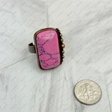 RZ231205-76                     Copper metal with blue turquoise rectangle stone adjustable Ring