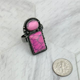 RZ231205-81           Silver metal with black and orange turquoise stone adjustable Ring