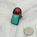 RZ231205-81           Silver metal with black and orange turquoise stone adjustable Ring