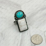 RZ231205-81           Silver metal with black and orange turquoise stone adjustable Ring