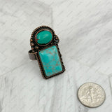 RZ231205-86         Copper metal with black and orange turquoise stone adjustable Ring