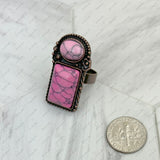 RZ231205-86         Copper metal with black and orange turquoise stone adjustable Ring