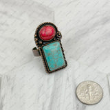 RZ231205-86         Copper metal with black and orange turquoise stone adjustable Ring