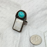 RZ231205-86         Copper metal with black and orange turquoise stone adjustable Ring