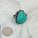 RZ231205-91       Silver metal with blue turquoise teardrop stone adjustable Ring