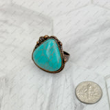 RZ231205-96               Copper metal with blue turquoise teardrop stone adjustable Ring