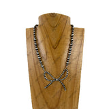 SN0439-SB                 16'' Silver Navajo pearl beads with bow tie Necklace
