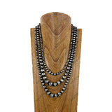 SN0506-SB            Triple silver Navajo pearl beads strings Necklace