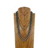 SN0507-SBTQ                   Triple silver Navajo pearl with blue turquoise stone beads strings Necklace