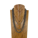 SN0507-SB             Triple silver Navajo pearl beads strings Necklace