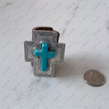 WPD250530-04-BLUE           55x45mm blue turquoise cross with silver base wild rag slide