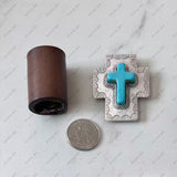 WPD250530-04-BLUE           55x45mm blue turquoise cross with silver base wild rag slide