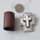 WPD250530-04-WHITE           55x45mm white turquoise cross with silver base wild rag slide