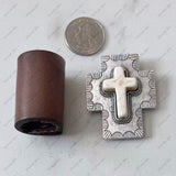 WPD250530-04-WHITE           55x45mm white turquoise cross with silver base wild rag slide