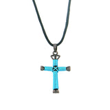 NK150806-01 TQ   "CIRCLE G"  WIRED CROSS NECKLACE