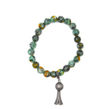 BR190522-03SLV  Olive-Green with Yellow Real Stone Bracelet