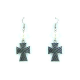 ERS150216-04SLV  Vintage Cross Stripe on Face Earring With TQ Beads