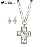 NES10-0824-02  24"BIG OVAL CIRCLE METAL CHAIN W/CROSS PENDANT NECKLACE & EARRING SET