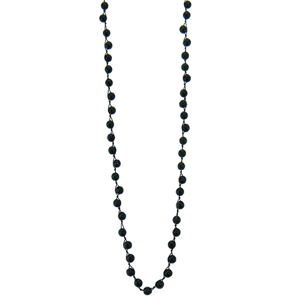 NKS160110-10  8MM BLACK JADE HAND CROCHED LONG NECKLACE