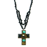 NKS160503-06   TQ Chips, with Nature Stone Gluded on Cross Metal Base Pendant