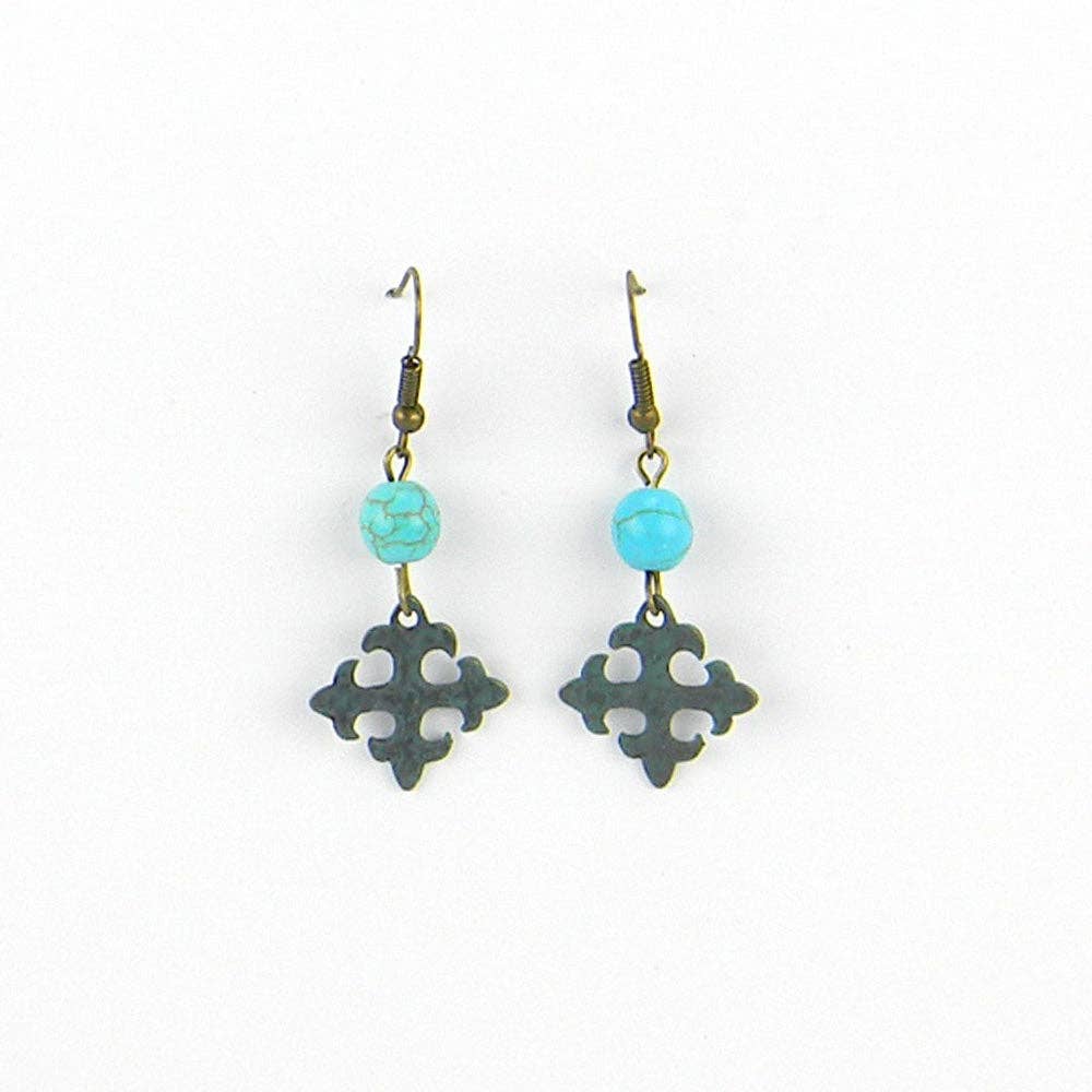 ERS150216-09 PTN  Vintage Cross Earring, With TQ Beads on Top
