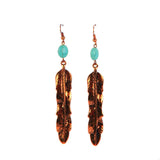 ER160101-04 COP  Feather Earring With TQ Beads on Top
