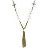 Metal Chain, Glass Pearl&Crystal Flower LiNecklaceed, With Metal Tassel