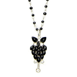 CK160707-05  BLACK FLOWER W/14"BLACK GLASS BEAD CHOKER