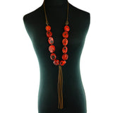 NKS170412-07   BIG SIZE CORRAL W/BEADS IN B/W, SUEDE CORD NECKLACE W/TASSEL