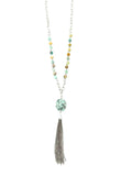 NKS160909-02 8MM AMAZONITE BEADS LINKED, HALF CHAIN, W/JASPER BEADS&TASSEL