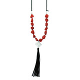 NKS170312-06  DYED RED TQ NUGGETS, SUEDE CORD W/PLATE & TASSEL
