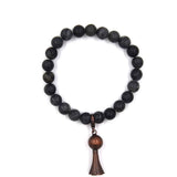 BR190522-01COP   Black with Grey 8mm Real Stone Bracelet