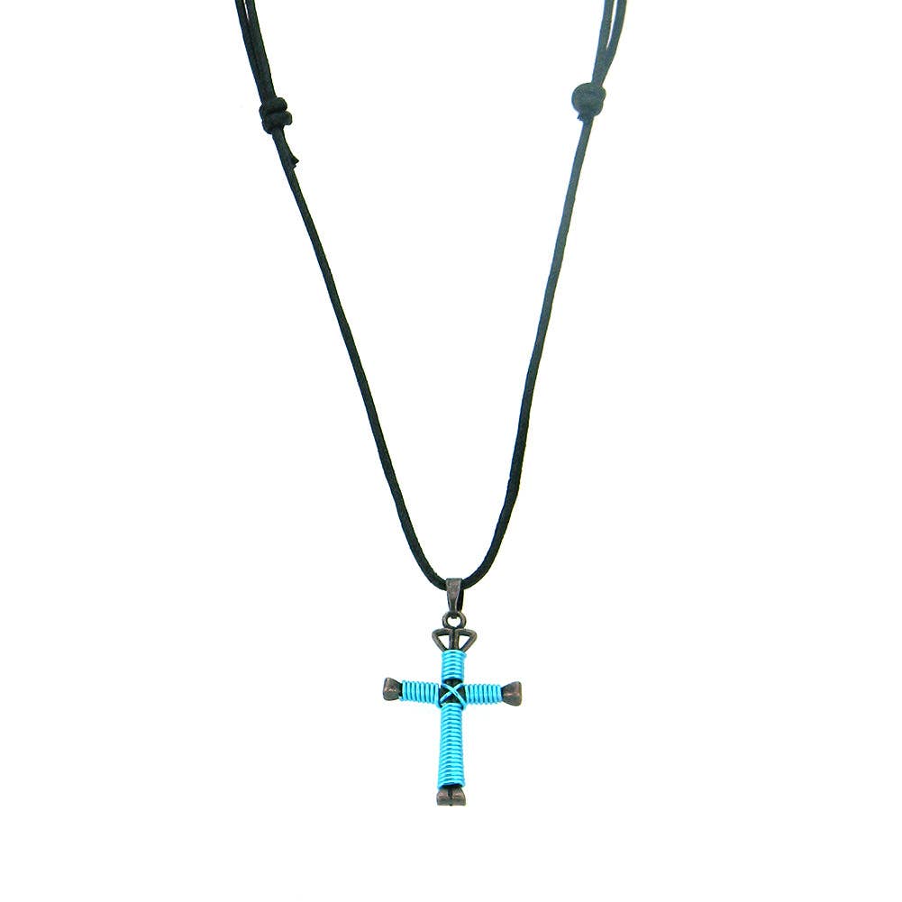 NK150806-01 TQ   "CIRCLE G"  WIRED CROSS NECKLACE
