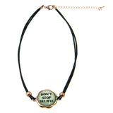 CHY161112-01 BRN  TWO-STRAND LEATHER CORD, W/WORD PENDANT CHOKER